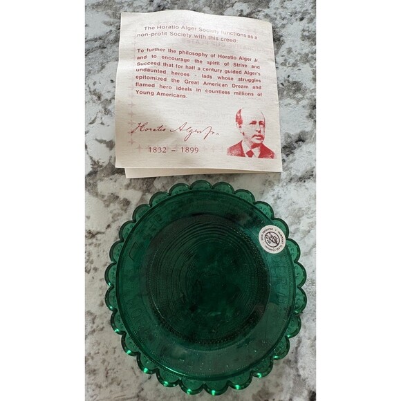 Horatio Alger Society Green cup plate Pairpoint Glass  The Young Circus Rider - Picture 6 of 8